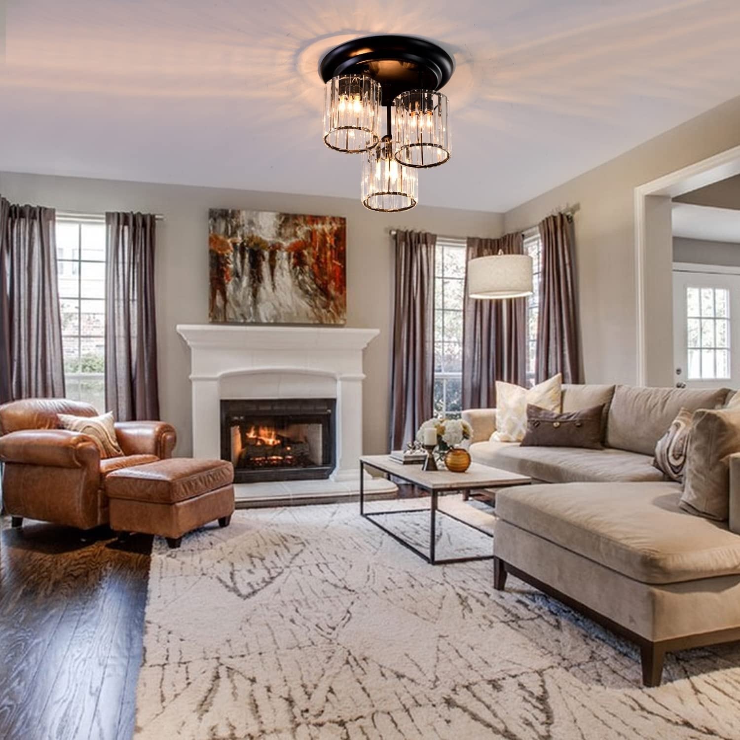 3 light crystal semi flush mount ceiling light black industrial crystal close to ceiling lamp