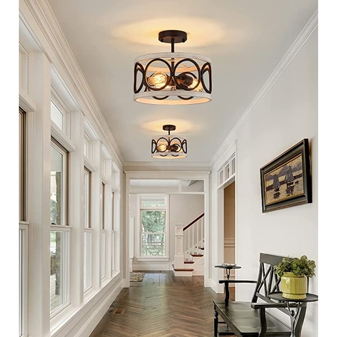 3 light farmhouse ceiling light fixture black drum ceiling lamp industrial flush mount ceiling lighting