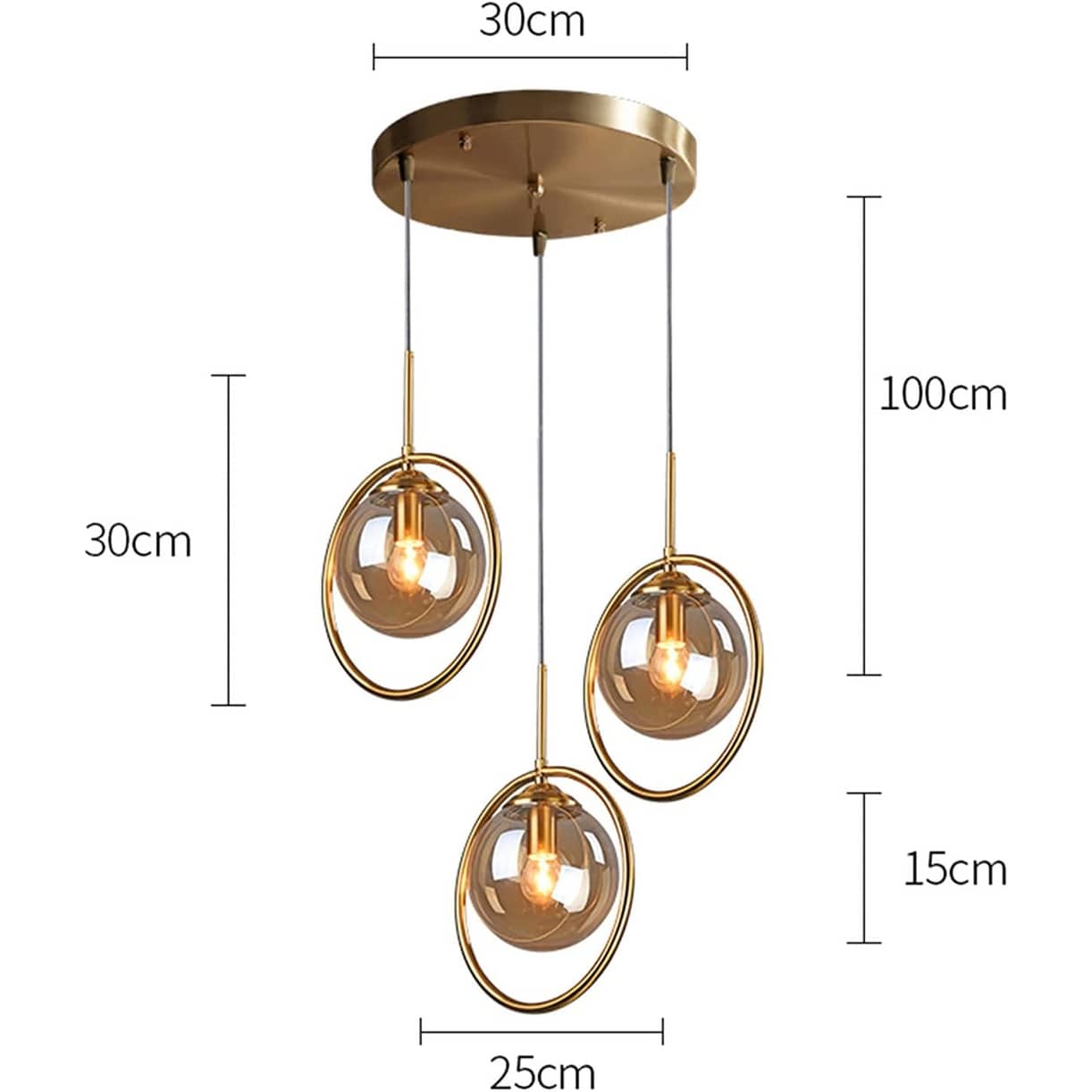 3 light industrial pendant light metal ring chandelier globe glass hanging lamp