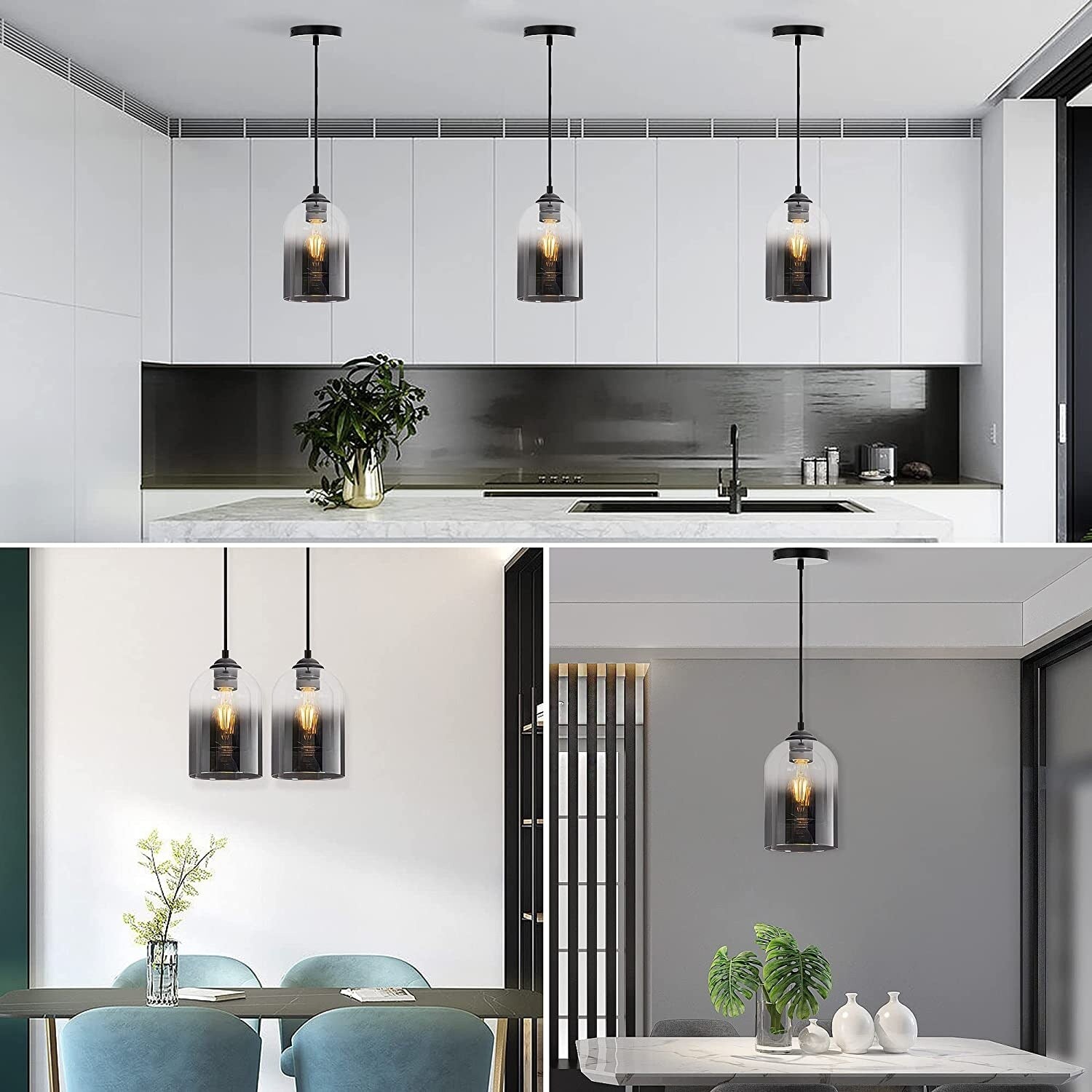 3 light pendant light fixture black pendant lamp glass hanging light fixture