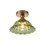1-light ceiling light metal glass light fixture brass green flush mount ceiling fixture