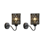 2 Pack bulb light black wall sconce metal, rattan wall light