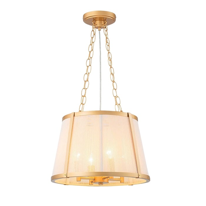 4-Light kitchen light gold and white light fixture metal, fabric pendant light