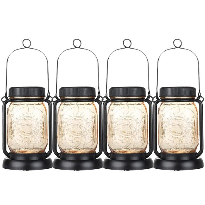 4 Pack solar lights warm white fair light glass lanterns lights