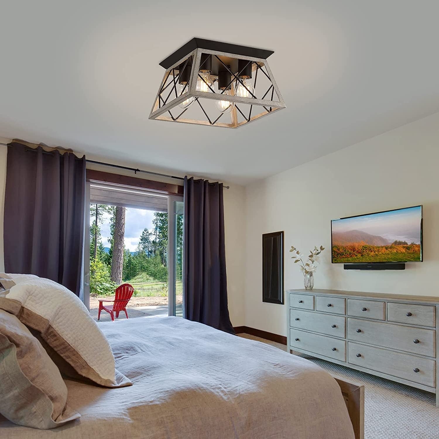 4 light farmhouse ceiling light fixture semi flush mount ceiling lamp rust square island lighting