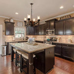 4 light wood chandelier with clear glass shade