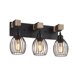 3 Light bulb light black wall sconce metal, wood wall light