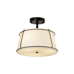 3-light bedroom lamp fabric metal semi flush mount matte black white drum light fixture