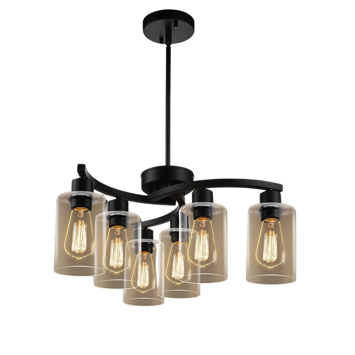 6-light dining light fixtures black pendant light glass, metal island lights