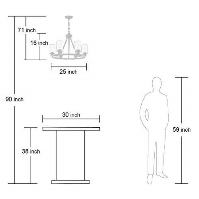 6 light island glass round chandelier with rubbed nickel finish