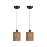 2 Pack hanging light brown black farmhouse chandelier metal rattan pendant lights