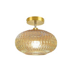 1-light ceiling light metal glass light fixtures amber gold semi flush mount