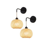 2 Pack wall sconces black wall lighting bamboo, metal wireless wall sconce