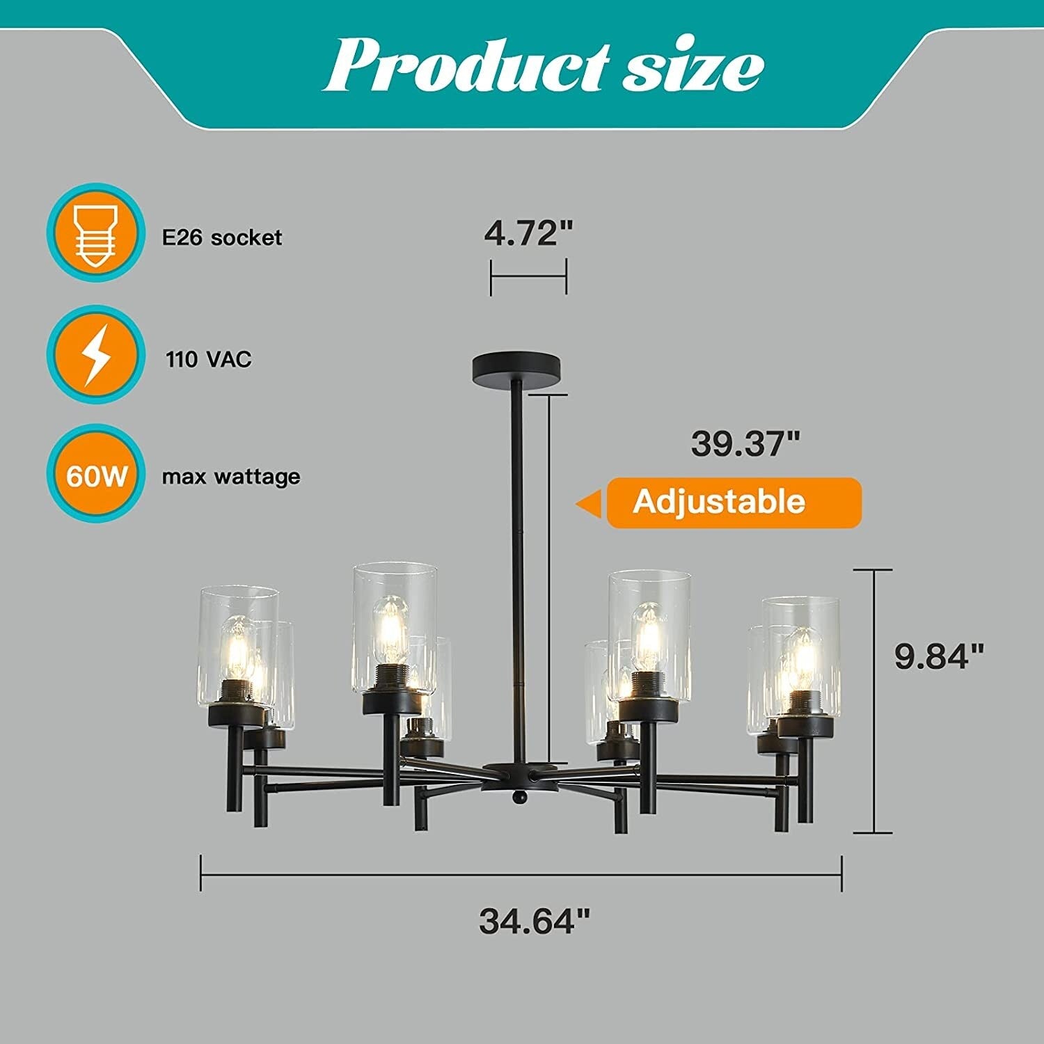 8 light black chandelier farmhouse glass pendant hanging light fixture