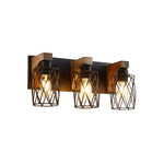 3-Light bathroom lighting metal wood wall mount lamp black vanity lights