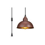 Plug in hanging lamp metal industrial pendant wood brown ceiling light