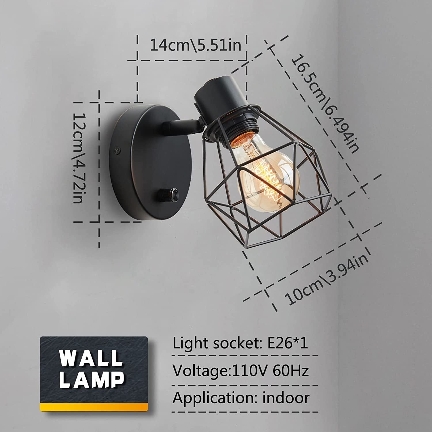Black Wall Lights Industrial Farmhouse Head Vintage Cage Wall Mount Light Fixture