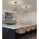 Black geometric art deco hanging pendant light wood industrial cage chandelier fixture