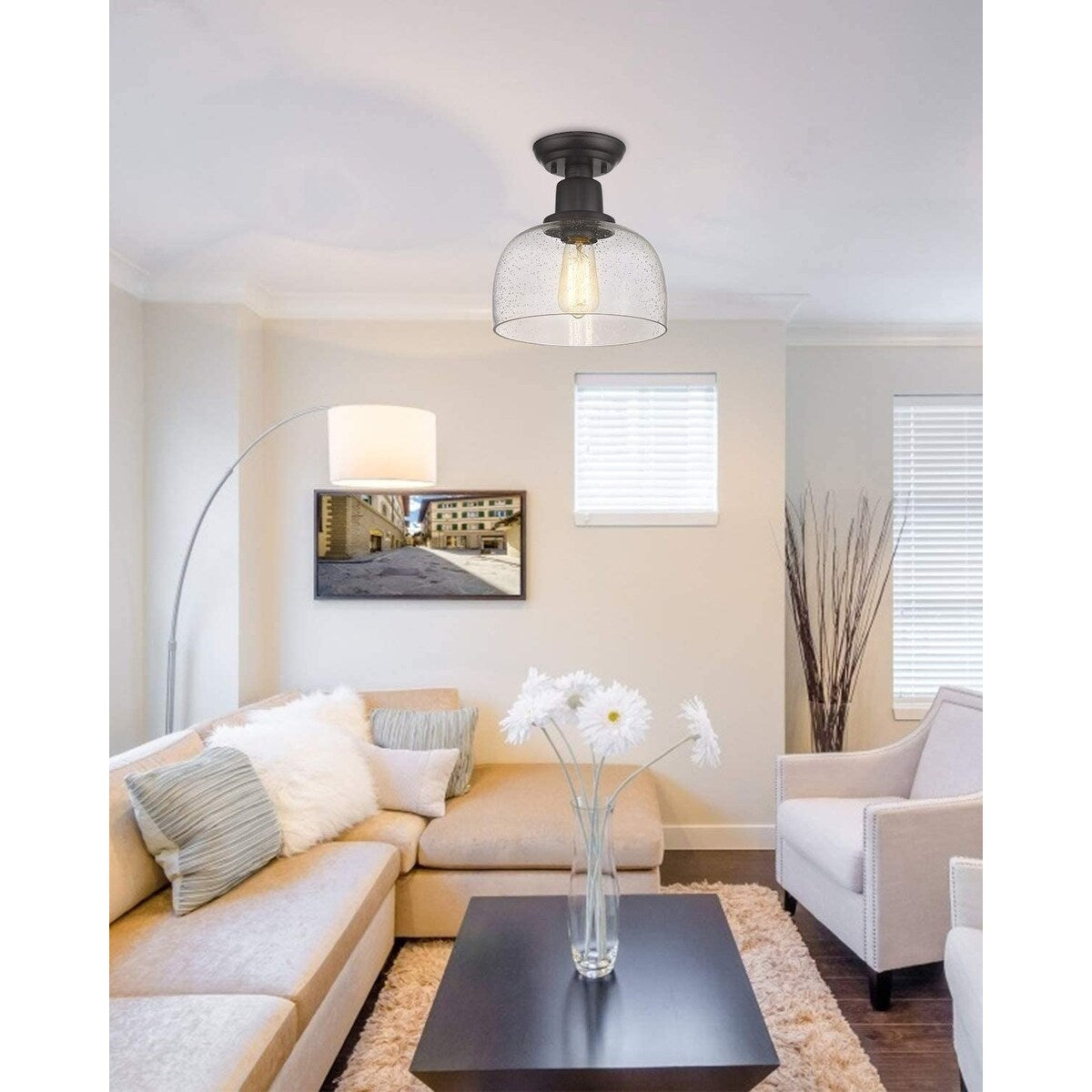 Black semi flush mount ceiling light farmhouse close to ceiling lamp fixture with glass shade