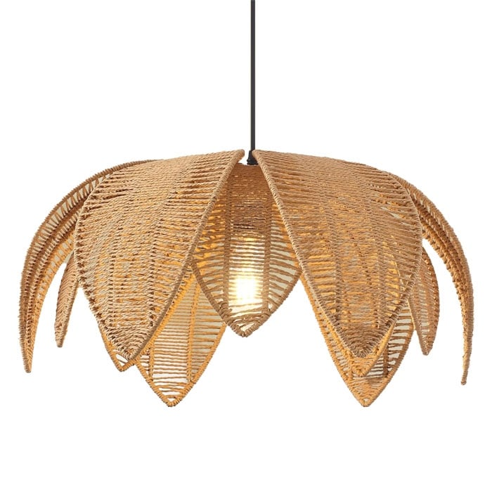 Boho hanging light woven rattan dining lights metal pendant light