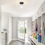 Farmhouse Semi Flush Mount Close to Ceiling Lights industrial black ceiling lighting fixture with glass shade