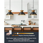 Farmhouse hanging lamp black pendant light metal,wood bedroom light