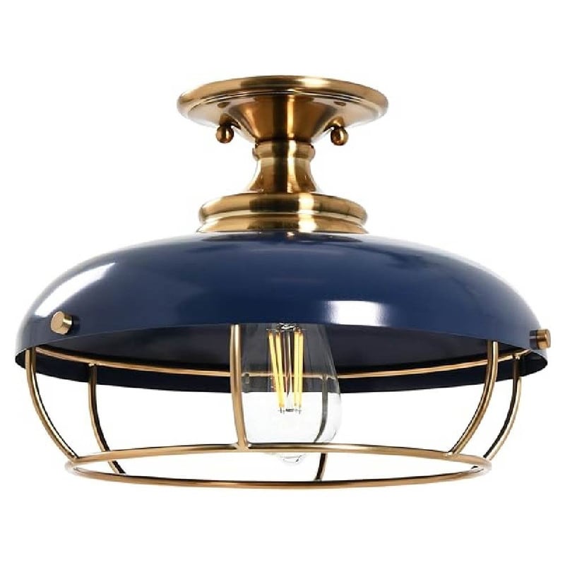 Industrial ceiling lighting brass and navy blue mount flush light , metal dining light