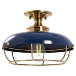 Industrial ceiling lighting brass and navy blue mount flush light , metal dining light