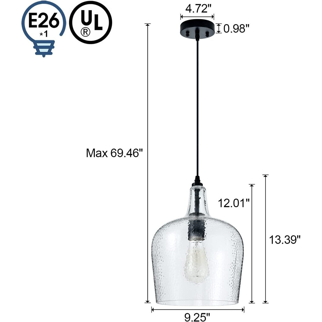 Industrial glass pendant light black kitchen hanging light