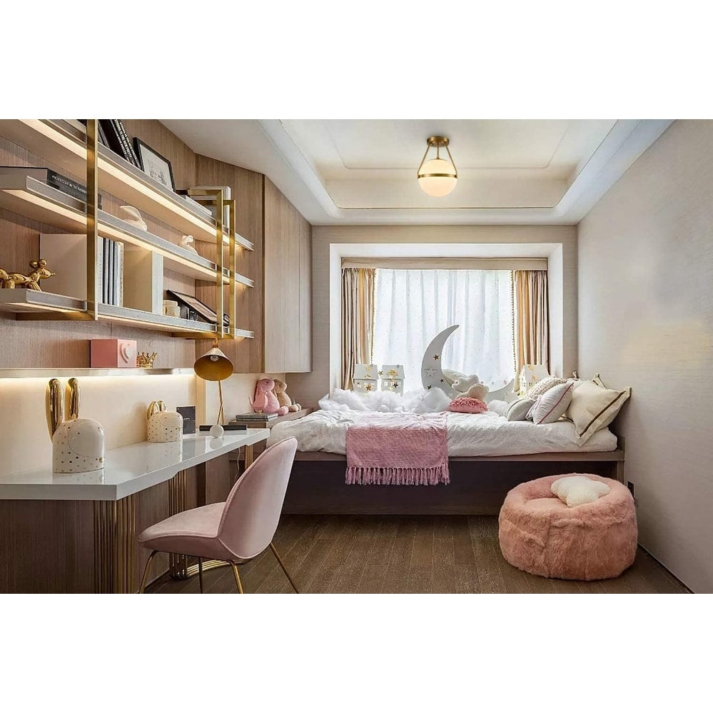 Modern globe semi flush mount ceiling light pendant white opal glass hanging light