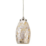 Modern industrial hand crafted mosaic glass pendant light with satin nickel finish