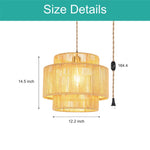 Plug in cord hanging lights natural light fixture rattan, wicker, bamboo kitchen pendant light