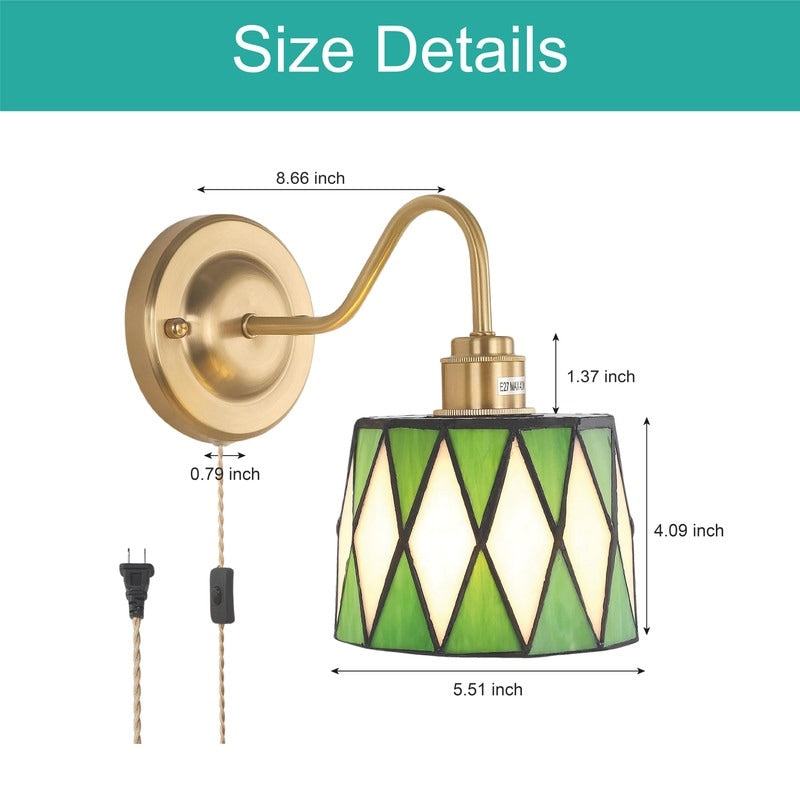 Plug in sconce light green wall lights glass bedroom lights