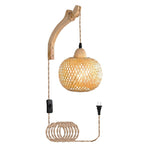 Plug in sconce light orange wall light rope, wood,bamboo,metal, diningroom light