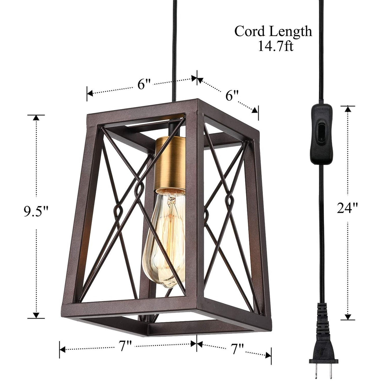 Rustic hanging lights with plug in cord cage hanging pendant light