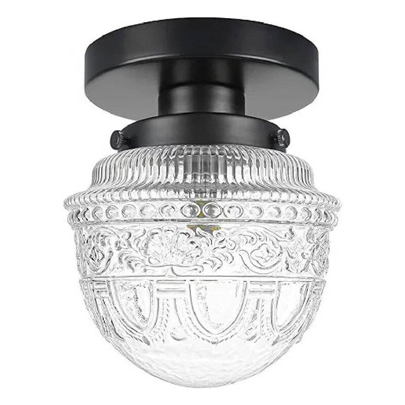 Vintage ceiling light black mount flush light glass, metal hallway lighting