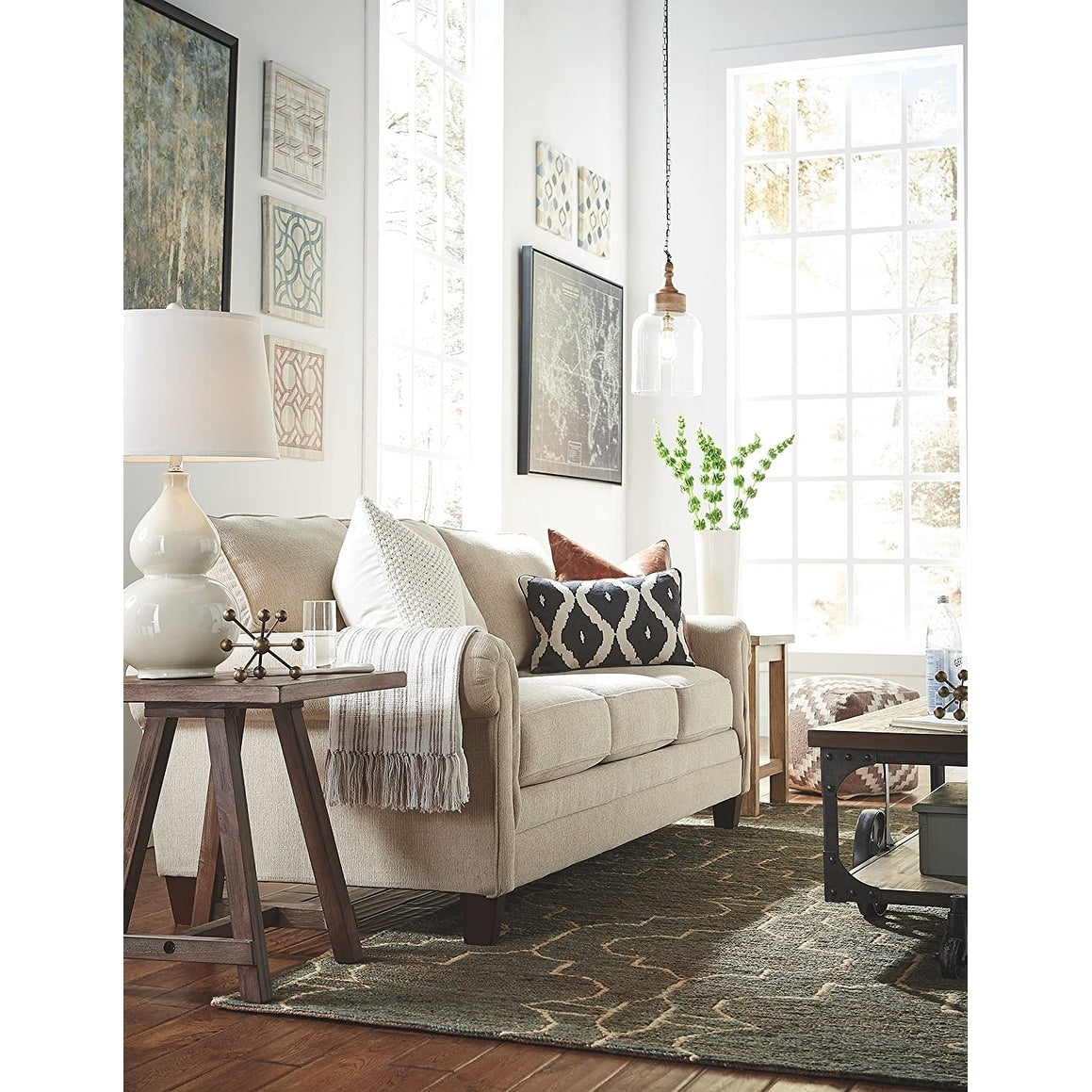 Vintage glass hanging light fixture  farmhouse pendant light