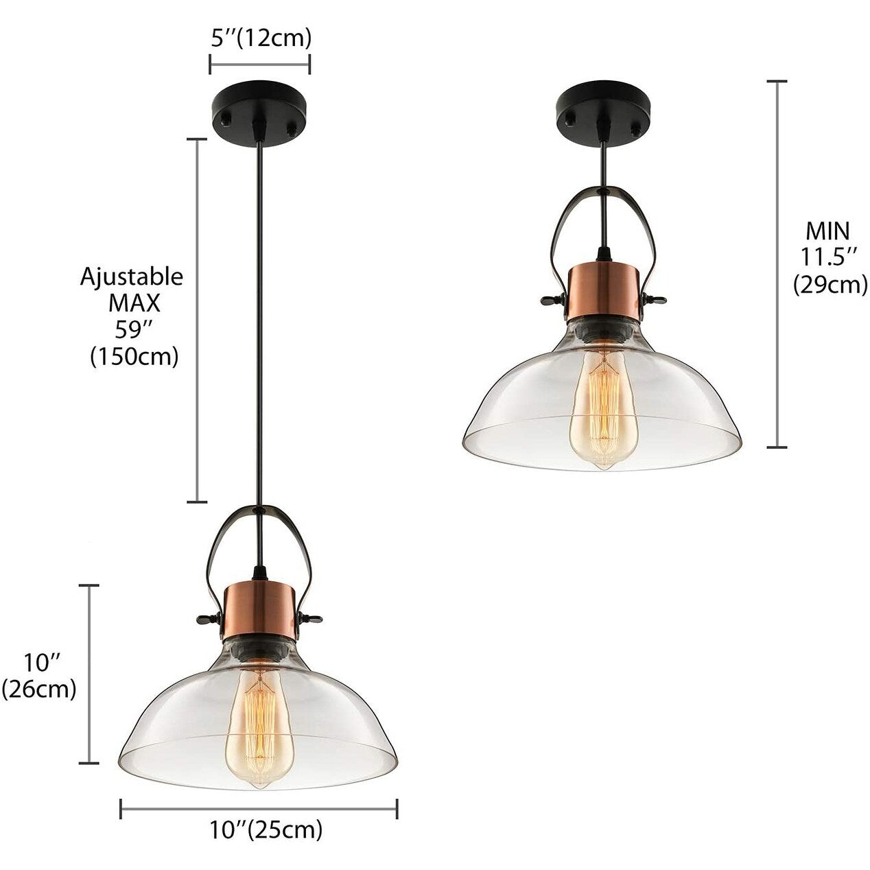 Vintage glass pendant lights black industrial copper
