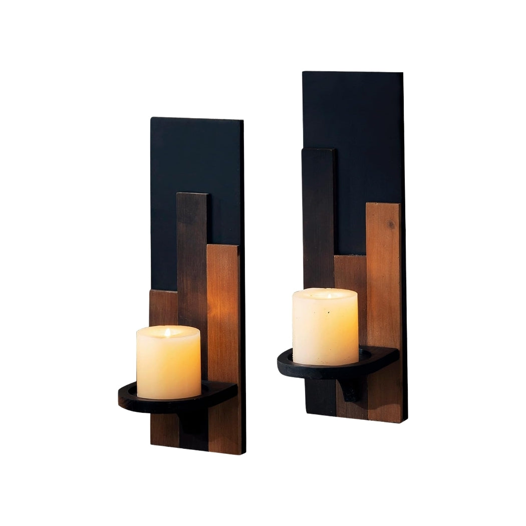 2 Pack wall sconces wooden/Black candle holders wood pillar candle ...