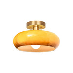 1-light ceiling lamp glass metal light fixture gold orange flush mount light