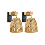 2 Pack light fixture brown wireless sconces rattan wall light