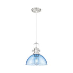 10.5” Hanging light blue glass, brushed nickel dining room lighting glass, metal pendant light