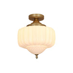 Modern bulb light milk iron glass semi flush mount gold ceiling light