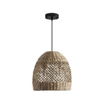 2-light hanging chandelier wood black pendant light rattan ceiling fixture