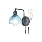 Plug in led light metal glass light fixture black blue shade wall sconce fixture