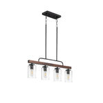 4 Light light fixture black, wood dining light metal, wood pendant light