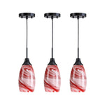 3 Pack light bulb red burgundy dining light fixtures  handblown art glass pendant light