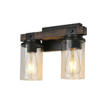 2 Light vanity light and mirror wood wall sconce glass, iron, wood wall light