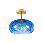 3 light bulbs light brass glass kitchen lights blue flush mount light