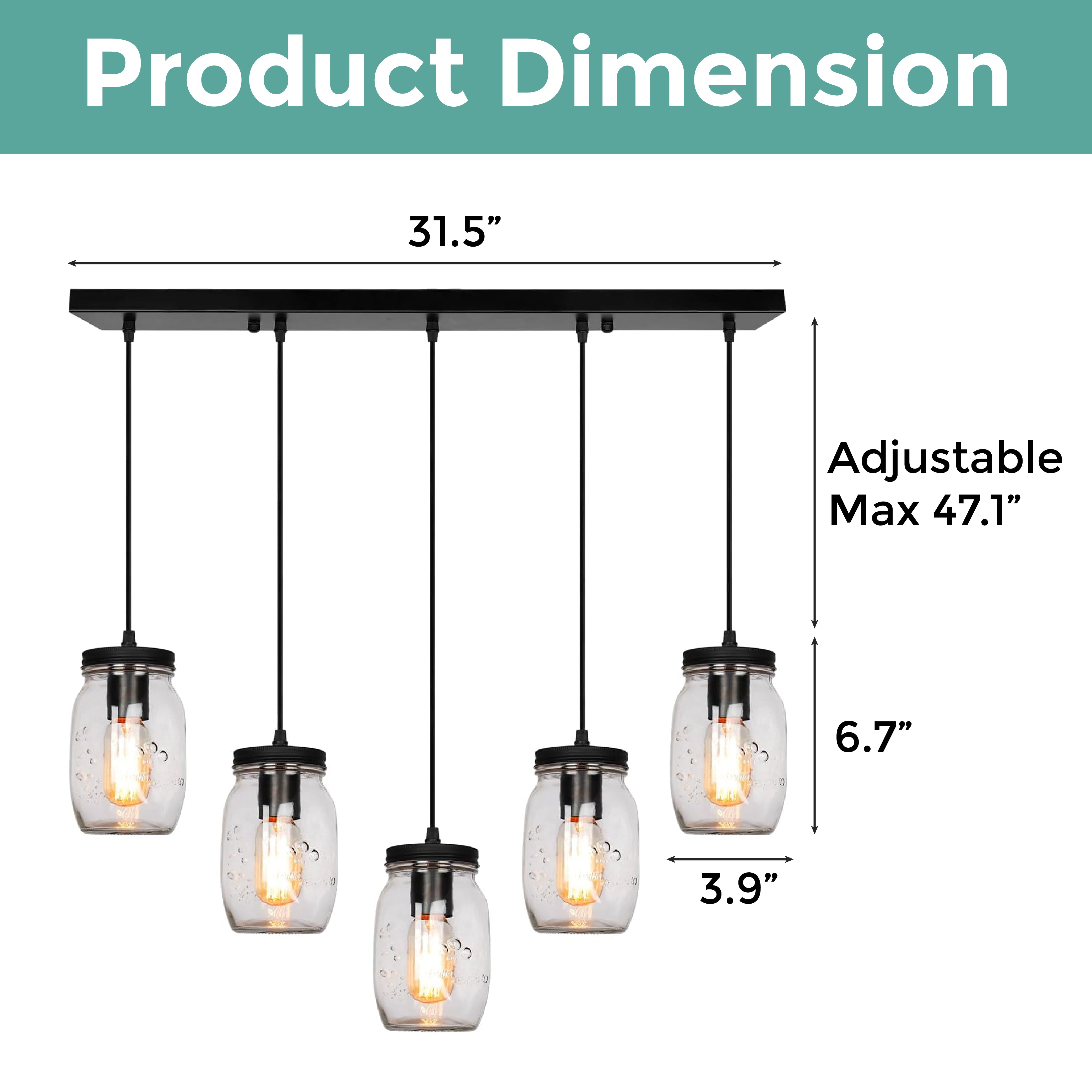 5-Light farmhouse lightning fixture black kitchen lighting glass and metal pendant lights